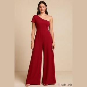 NWT Red One-Shoulder Jumpsuit with Extra Fabric Overlay on Legs size 6
